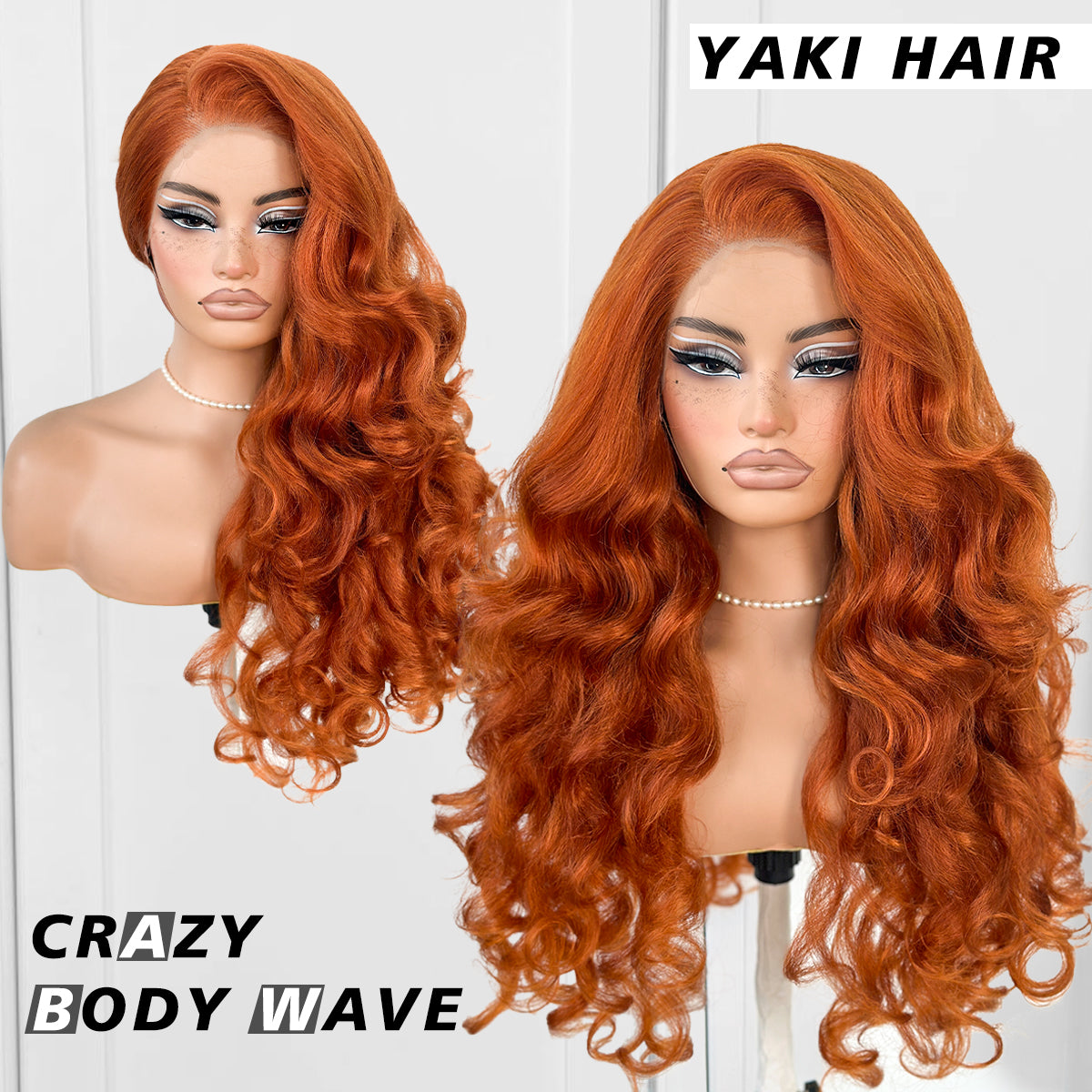 MITIMES Glueless Lace Wig Pre-Plucked Ginger 13x6 Yaki Crazy Body Wave Wig Pre-Cut Synthetic Ginger Wear And Go Wig With Natural Hairline