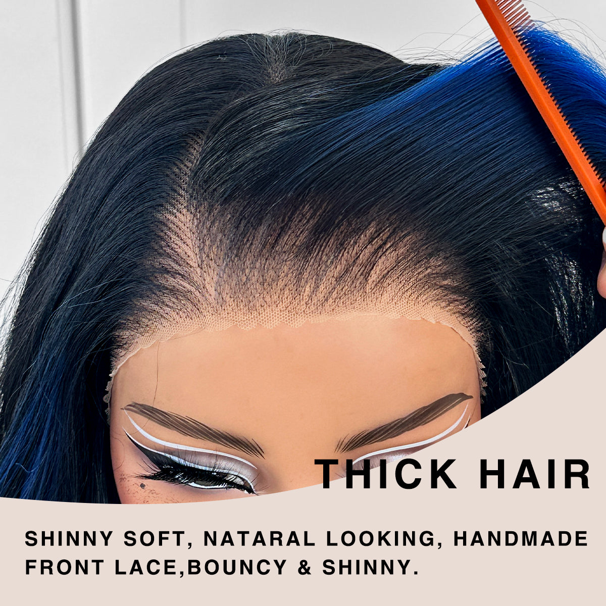 MITIMES Halloween 13x6 Dark Blue Skunk Stripe Cosplay Wig Glueless Lace Front Wigs Pre Plucked Synthetic Body Wave wig Wear and Go lace front wig for black women