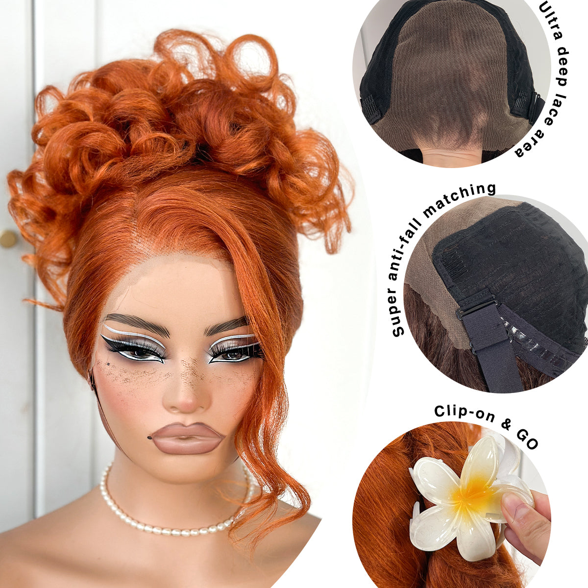 MITIMES Glueless Lace Wig Pre-Plucked Ginger 13x6 Yaki Crazy Body Wave Wig Pre-Cut Synthetic Ginger Wear And Go Wig With Natural Hairline