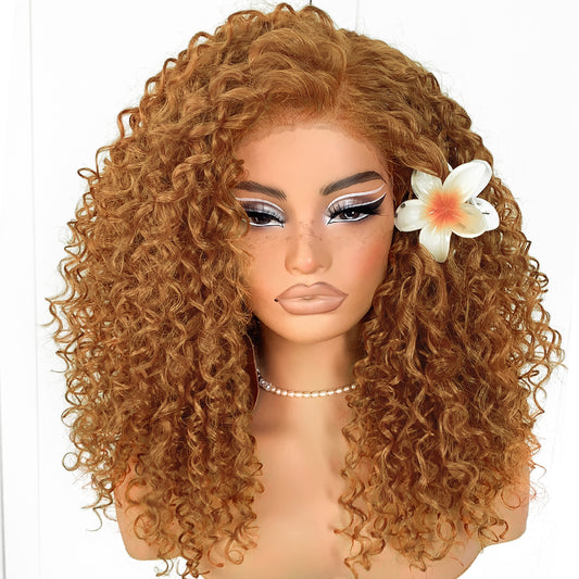 Honey Blonde Curly Wig Wear And Go Glueless Wig Pre-Plucked Synthetic HD Lace Frontal Wig 13x6 Afro Wig Blonde Kinky Curly