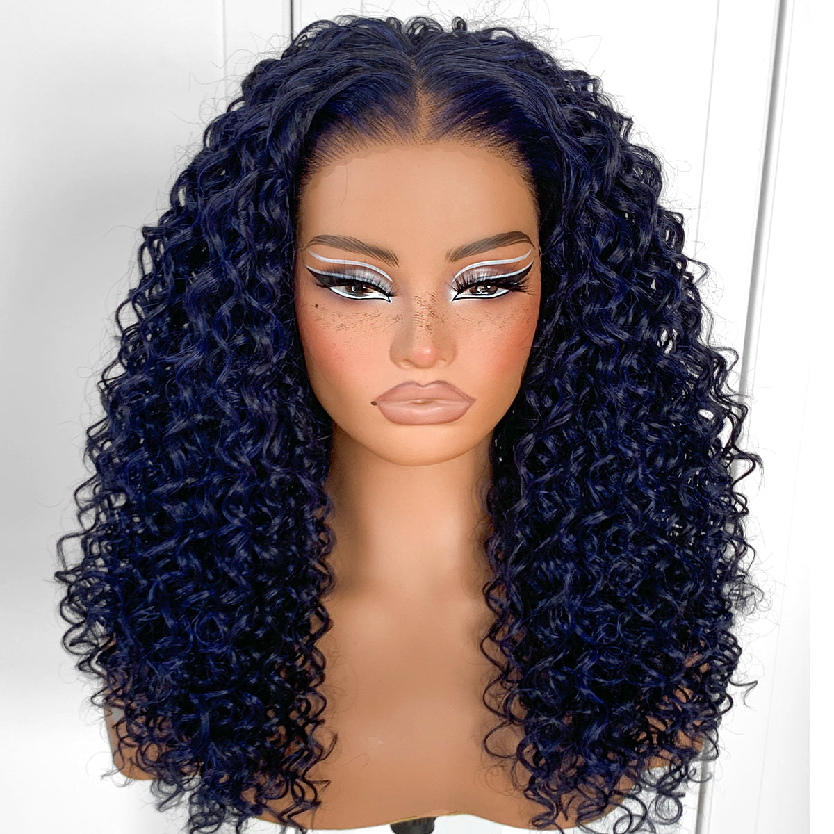 Dark Blue Wear And Go Glueless Wig Pre-Plucked Synthetic HD Lace Frontal Wig 13x6 Afro Wig Kinky Curly With Layer